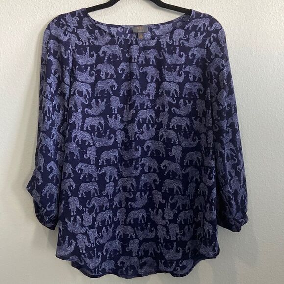 Mix by 41 Hawthorn Elephant Print Popover Top Blue 3/4 Sleeves Sz S never used - Picture 1 of 9